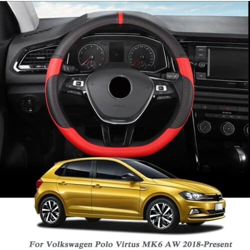 Car Styling For Volkswagen Polo Virtus MK6 AW 2018-Present Steering Wheel Cover Leather steering-wheel Cover Interior Accessory