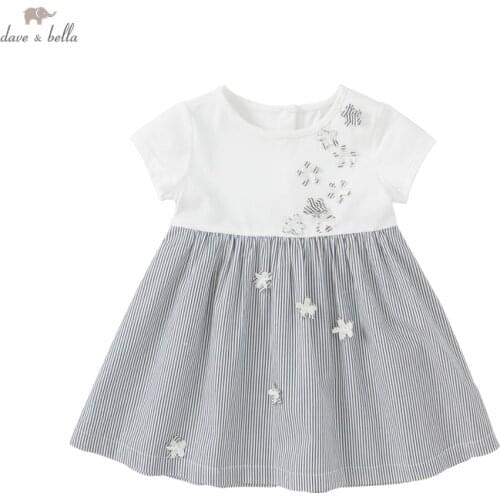 DB17431 dave bella summer baby girls cute bow floral striped dress children fashion party dress kids infant lolita clothes