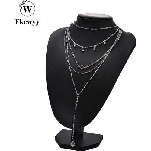 Fkewyy New Fashion Necklace Gothic Accessories Vintage Hip Hop Jewelry Punk Chain Necklace Women Stanless Steel Jewellery Girls