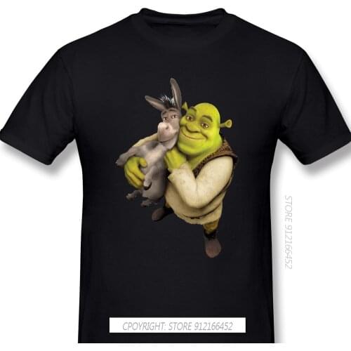 Donkey Print Pure Cotton T-Shirt Shrek Comedy Film Men Fashion Streetwear 100% Cotton Oversized Tops Tees Male T Shirts