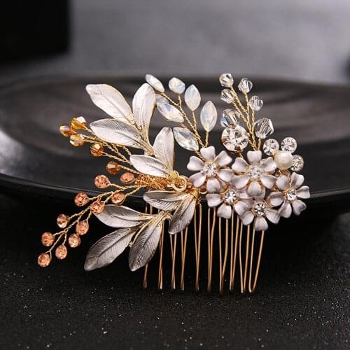 Gold Color Pearl Crystal Wedding Hair Combs Hair Accessories for Bridal Flower Headpiece Women Bride Hair ornaments Jewelry