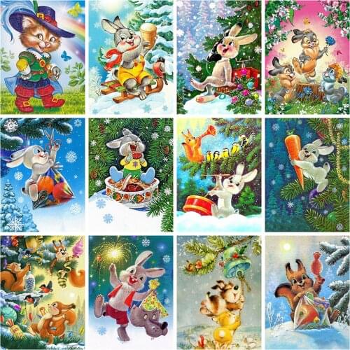 HUACAN 5D DIY Diamond Painting Full Drill Rabbit Embroidery Animal New Arrivals Diamond Art Mosaic Christmas Decoration