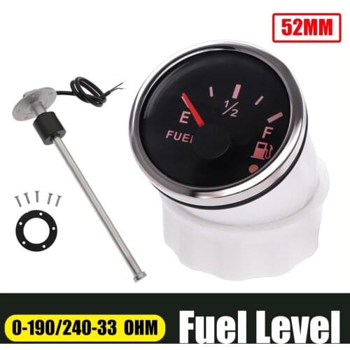 52mm Fuel Level Indicator Water Level Gauge 0-190/240-33ohm Sensor 150 200 300 450 Mm Digital With Low Warning Light Fuel Gauge