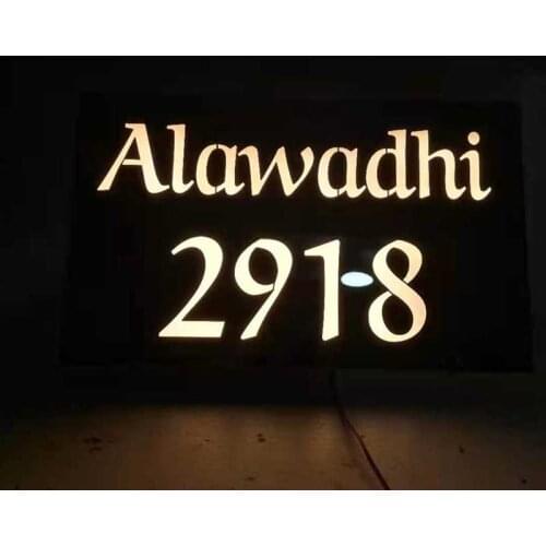 Customized Acrylic Stainless Steel house number Light Box Outdoor House Signs Door Plates Plaques with black