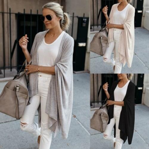 Fashion Women Long Sleeve Loose Cardigans Autumn Solid Knitted Tops Casual Irregular Long Cardigan Coat Outerwear