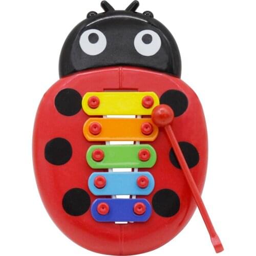 Colorful 5 Tones Xylophone Glockenspiel Cartoon Ladybird Shape with Mallet for Kids Children Percussion Musical Instrument Toy