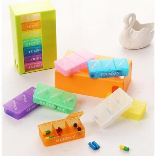 Square 7 Day Pill Box Drawer Type 21 Grids Weekly Environmentally Portable Pill Holder Container Medicine Storage Health Care