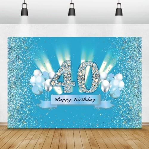 Laeacco Happy 40th Birthday Backdrops Blue Glitters Beam Balloons Customized Fabulous Party Poster Photography Backgrounds Props
