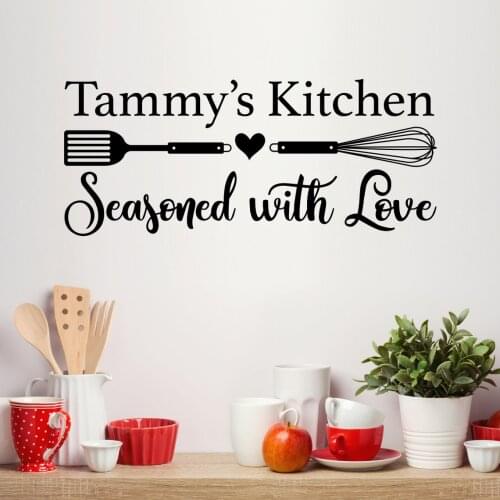 Makeyes Custom Name Kitchen Wall Sticker Decals Personalized Names Seasoned Wall Decor Home Kitchen Decoration Love Quotes Q885