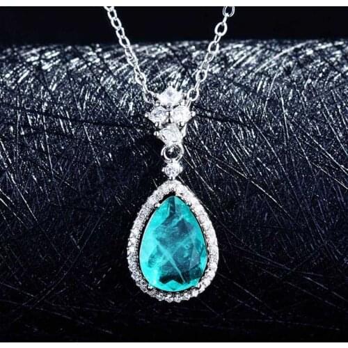 Fashion Elegant Water Drop Pendant Necklace With Paraibe AAA Zircon Vintage Fine Jewelry For Women Wedding Engagement Party Gift