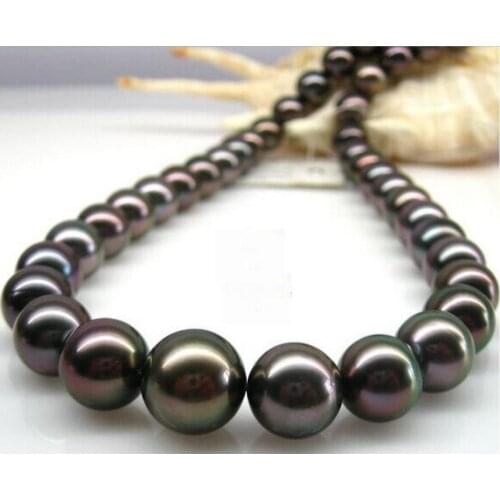 Fashion jewelry 18"8-9mm natural Tahitian genuine black round pearl necklace 925silver