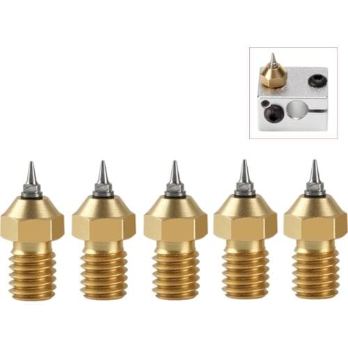 5pcs 3d printer Nozzle E3D V6 V5 Brass Nozzle M6 threaded 0.2 0.3 0.4 0.5mm Removable Stainless Steel Tips for 1.75mm filamnet