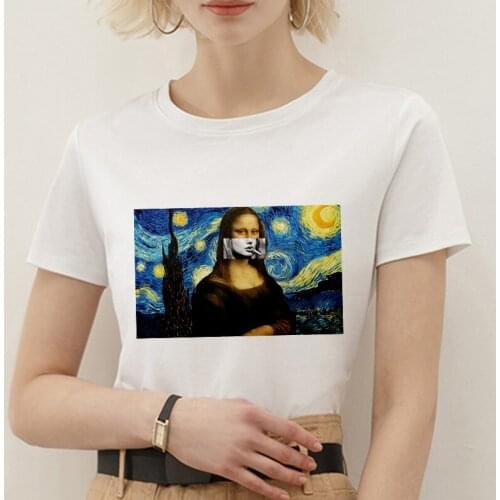 2019 New Summer T Shirt Women spoof Mona Lisa Printed Harajuku funny T-shirt aesthetics Hipster Thin section tops Korean Tshirt