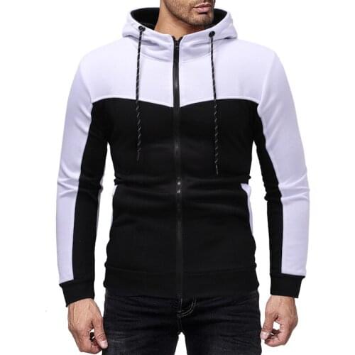 2021 Mens Autumn and Winter New Patchwork Design Sweatshirt Youth Casual Slim-Fit Zipper Hooded Sweatshirt