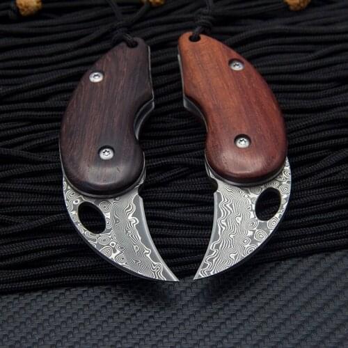 New mini Damascus folding knife VG-10 Damascus steel core blade outdoor self-defense tool couple gift