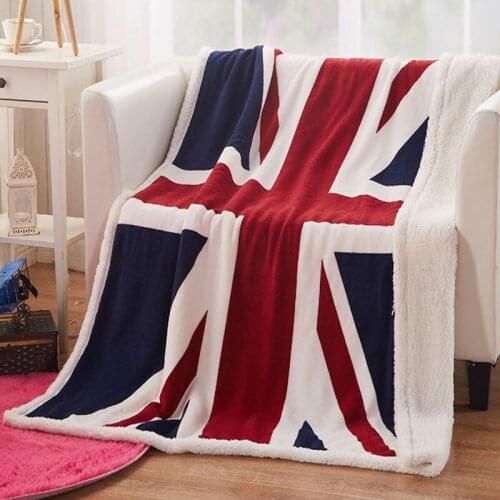 Classical UK/US Flags Pattern soft feeling 130*160cm nap throw blanket 100% microfiber cashmere double face blankets