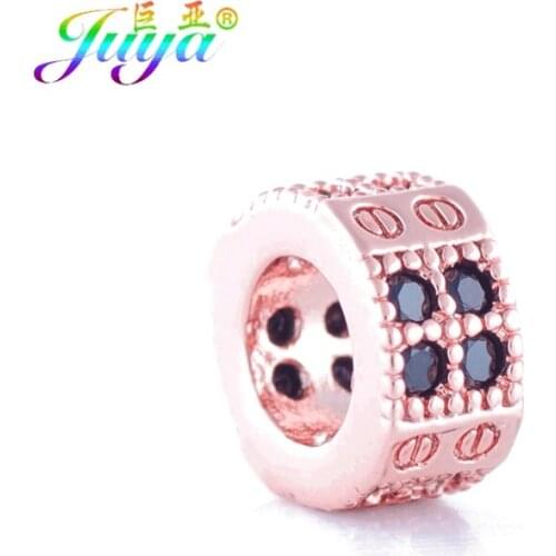 Wholesale DIY Metal Beads Micro Pave Zirconia 8mm Big Hole Copper Spacer DIY Charm Beads Accessories For Beadwork Jewelry Making