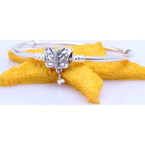 Valentines Day Authentic 100% 925 Sterling Silver Butterfly Flying Butterfly Snake Bone Crystal Charm Original Bracelet