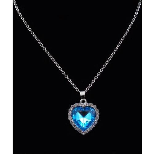 Blue New Love / Heart crystal stone pendant Necklace women female girls Jewelry statement crystal Red blue Glass Chain pendant
