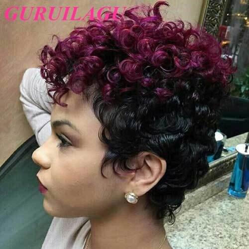 GURUILAGU Short Kinky Curly Wig Pixie Cut Wigs For Black Women Full Machine Made Wigs Women Ombre Color Synthetic Cosplay Wig