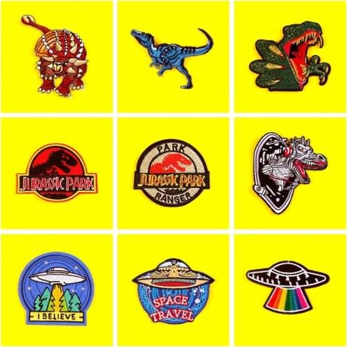 Jurassic Park Patch Spaceship Iron On Patches For Clothing Embroidery Dinosaur Patch Stickers For Clothes Embroidered Patches