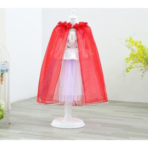 Girl Sequin Hooded Cloak Princess Accessory Elsa Belle Aurora Rapunzel Cape Kids Halloween Mantle Girls Summer Dress Up Red