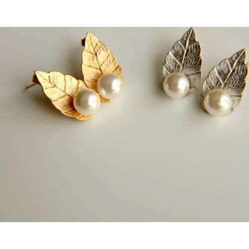 Bohemian Gold&silver Color Beautiful Pearl Leaf Womens Earring Exquisite Wedding Bridal Earrings Christmas Gift for Girlfriends