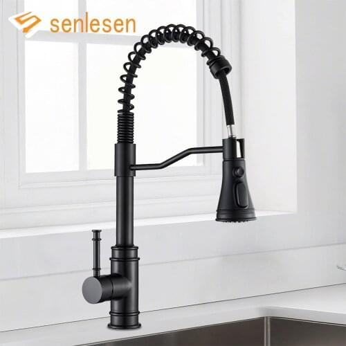 Senlesen Kitchen Sink Taps Black Brass Spring 360 Degree Rotate Single Handle Single Hole Vessel Sink Mixer Tap