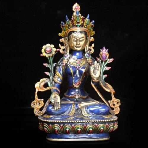 Old Tibet Cloisonne Tibetan Buddhism Statue white Tara Statues