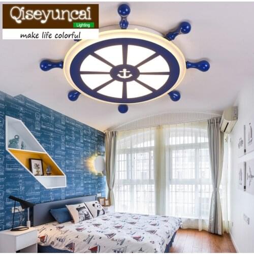 Qiseyuncai 2018 new Mediterranean style childrens boat, rudder, acrylic ceiling, cartoon, creative boy bedroom lamp
