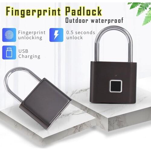 USB Rechargeable Door Lock Fingerprint Padlock Quick Unlock Security Keyless Smart Metal Self Developing Chip For Bike