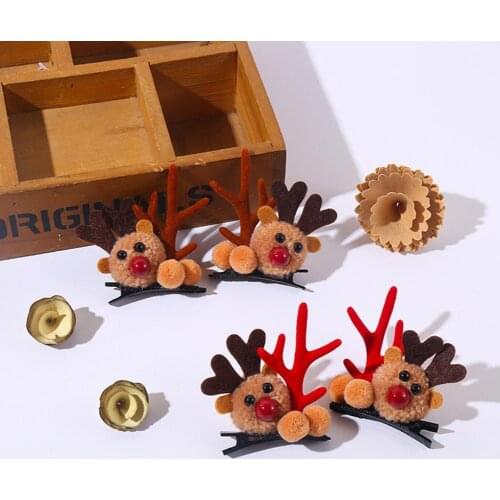 1 Pair Mink Antler Hairpin Christmas Barrettes Cartoon Xmas Deer Ear Hair Clip Childrens Three-dimensional Hair Accessories
