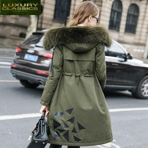 90% Women White Winter Duck Down Jacket Parkas Long Jackets Large Natural Raccoon Fur Hooded Coat Female Outwear LWL1114