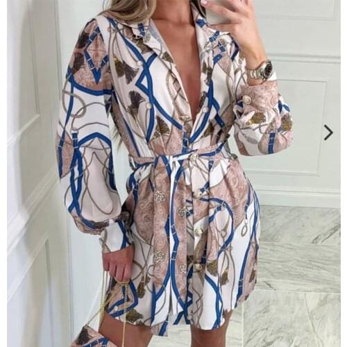 Autumn New Womens Shirt Dress Turn-down Collar Single-breasted Printed Female Mini Dresses 2021 Fashion Ladies Street Vestidos