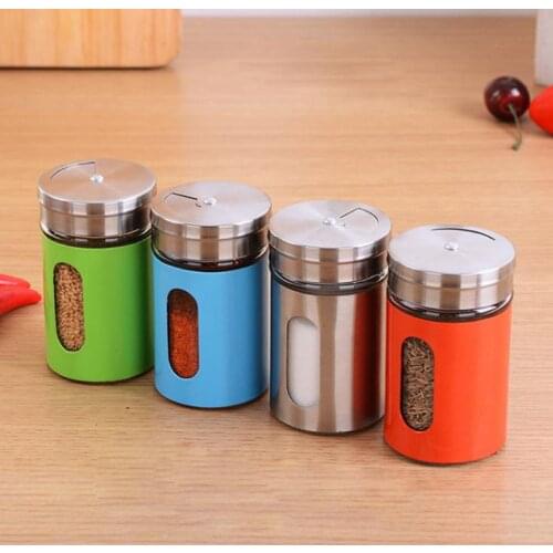150pcs 4 Different Needs Rotating Holes Spice Jars Condiment Pot Salt Pepper Kitchen Storage Stainless Steel Glass Container