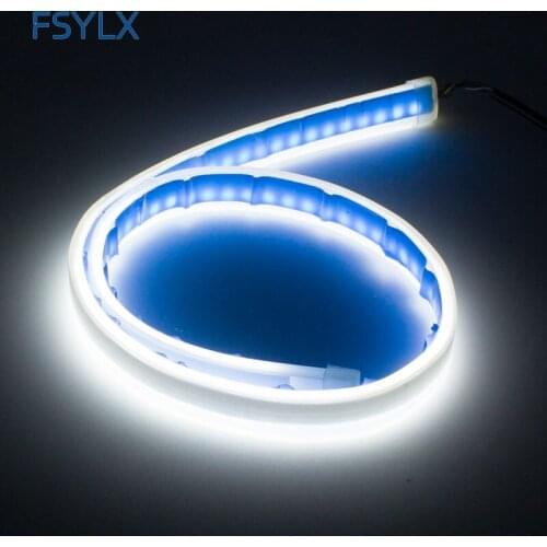 2x Car DRL LED Daytime 12v Running Lights lamps for car White Turn Signal Yellow Guide Strip for Headlight decorative light