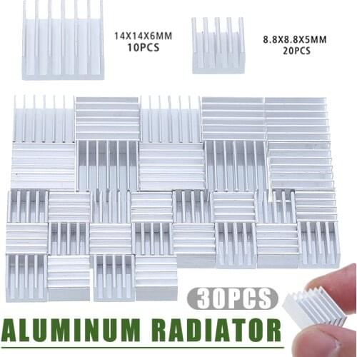 30Pcs Aluminum Heatsink Pi 3 Heatsink Fans Cooler Radiator Heat Sink for Raspberry Pi Ver. 2.0 Model B&VGA RAM Memory Cooler