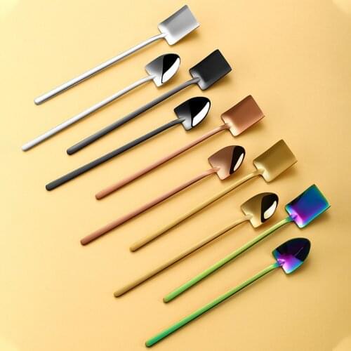 304Stainless Steel Spade Scoop Household Long Handle Ice Cream Spoons Bar Cocktail Spoon Creative Shovel Dessert Coffee Spoon