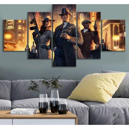 5 Panels Digital Art Frameless Paintings Empire of Sin Video Games Art Oil Painting on Canvas Wall Art Decor