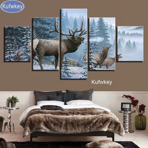 5d Diy diamond painting 5pcs cross stitch kit Elk animals snow,Diamond embroidery 3D square Diamond Mosaic pasted full painting