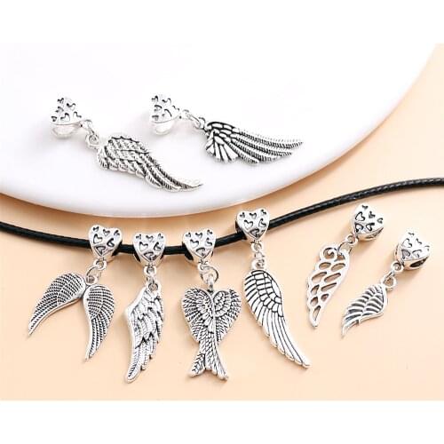 New Mix 21pcs Wing Charms Heart Beads Fit For Pandora Style Bracelets Necklace DIY Metal Jewelry Making