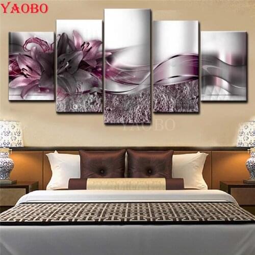 5 Piece Lilies Flower diamond embroidery full round 3d diy diamond painting sticker mosaic cross stitch kit home decor painting