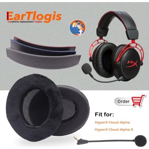 EarTlogis Velvet Replacement Parts for HyperX Cloud Alpha, S Headset Ear Pads Microphone Bumper Mic Headband Earmuff