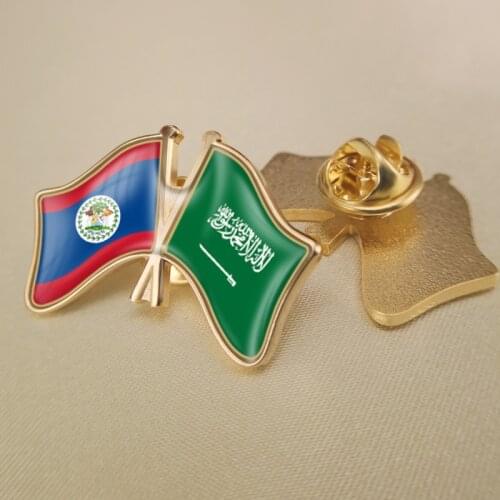 Belize and Saudi Arabia Crossed Double Friendship Flags Lapel Pins Brooch Badges