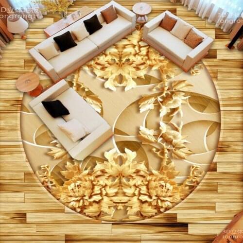 Free Shipping Chinese wood carvings peony 3D floor painting stereo non-slip wallpaper hotel mural