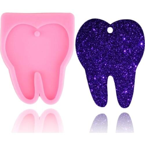Shiny Tooth Keychain Silicone Mold Pendant Polymer Clay Necklace Jewelry Making Epoxy Resin Molds Chocolate Candy Fondant Mould