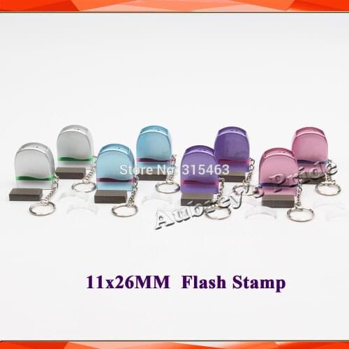 5Pcs Colorful 11x26mm Keychain Mix Color Holder Cartoon Stamp Shell+Rubber Pad for Photosensitive Portrait Flash Stamping Seal