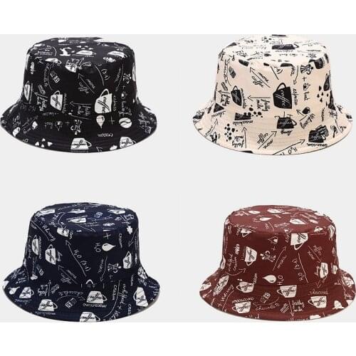 New Street Letter Graffiti Reversible Fisherman Hat Outdoor Beach Cap Travel Womens Summer Bucket Hat Unisex Panama Bob Cap