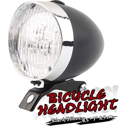 Fashion 1Pcs Retro Vintage Bicycle 3LED Front Light Headlight Safety Warning Night Light Bike Decoration Black Silver