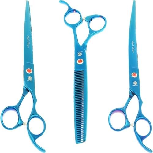 Purple Dragon 8 inch Pet Trimming Scissors Japanese Steel Dog Straight Thinning Curved Grooming Scissors Animal Suppliers B0047B